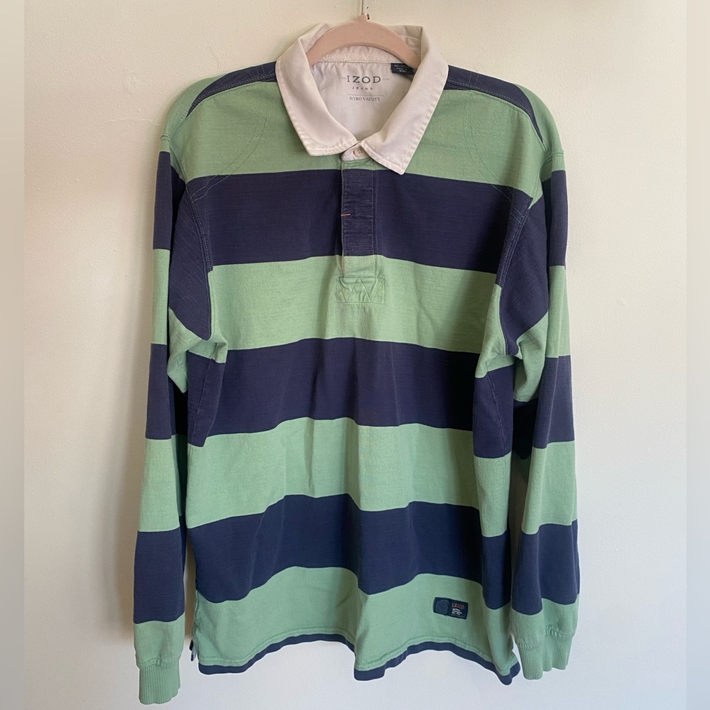 IZOD Retro Varsity Long Sleeve Blur & Green Polo